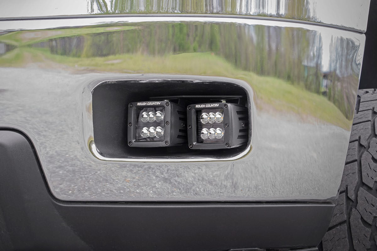 LED Light | Fog Mount | Dual 2" Black Pair | Chevy Silverado 2500 HD/3500 HD | 2011-2014 | Rough Country | 70628