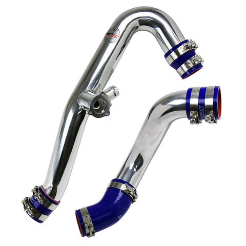 HPS Polish Intercooler Charge Pipe Kit (Hot and Cold Side) with black high temp reinforced silicone hoses is a direct replacement for Mustang Ecoboost 2.3L Turbo intercooler pipings and hoses. Bolt-on easy installation, no modification. The intercooler piping kit increase horsepower +17.1 Whp , torque +16.9 Ft/lbs and improve throttle response without re-tuning the ECU. NOT CARB Compliant.
