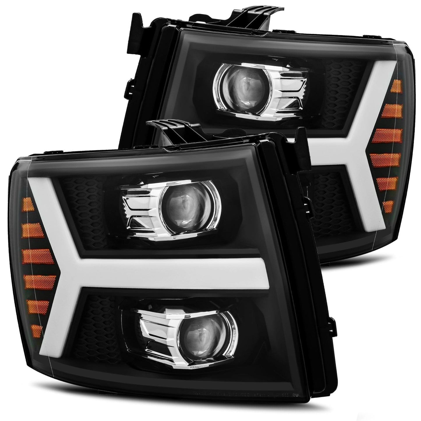 2007- 2013 Chevrolet Silverado Projector Headlights Plank Style Design Matte Black w/ Activation Sequential Signal. Alpha Rex 880205