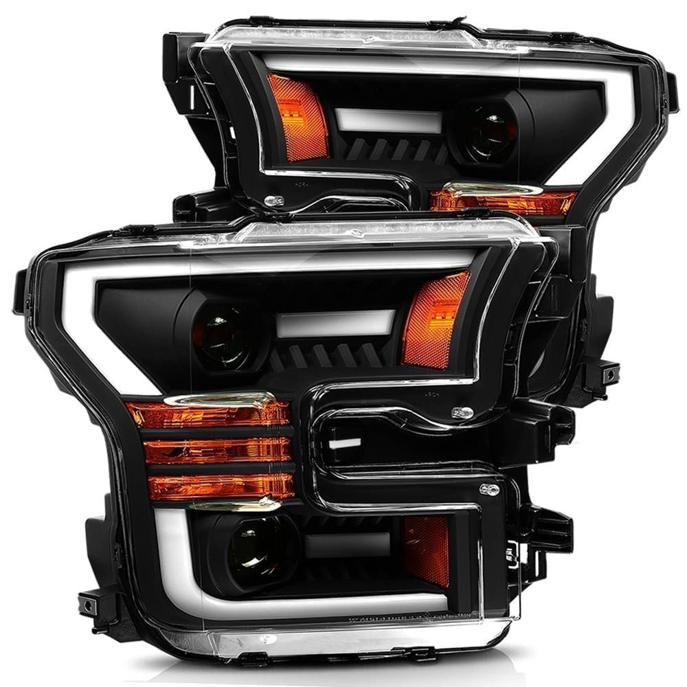 2015- 2017 Ford F150 Projector Headlights Plank Style Design Black w/ Activation Sequential Signal. Alpha Rex 880156