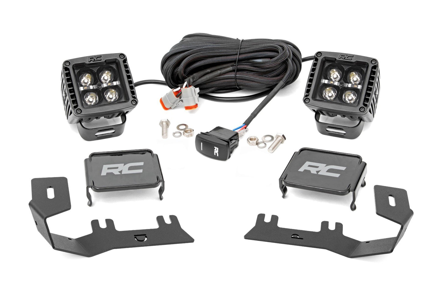 LED Light | Ditch Mount | 2" Black Pair | Amber DRL | Chevrolet Silverado/GMC Sierra 1500 | 2014-2018 | Rough Country | 71055