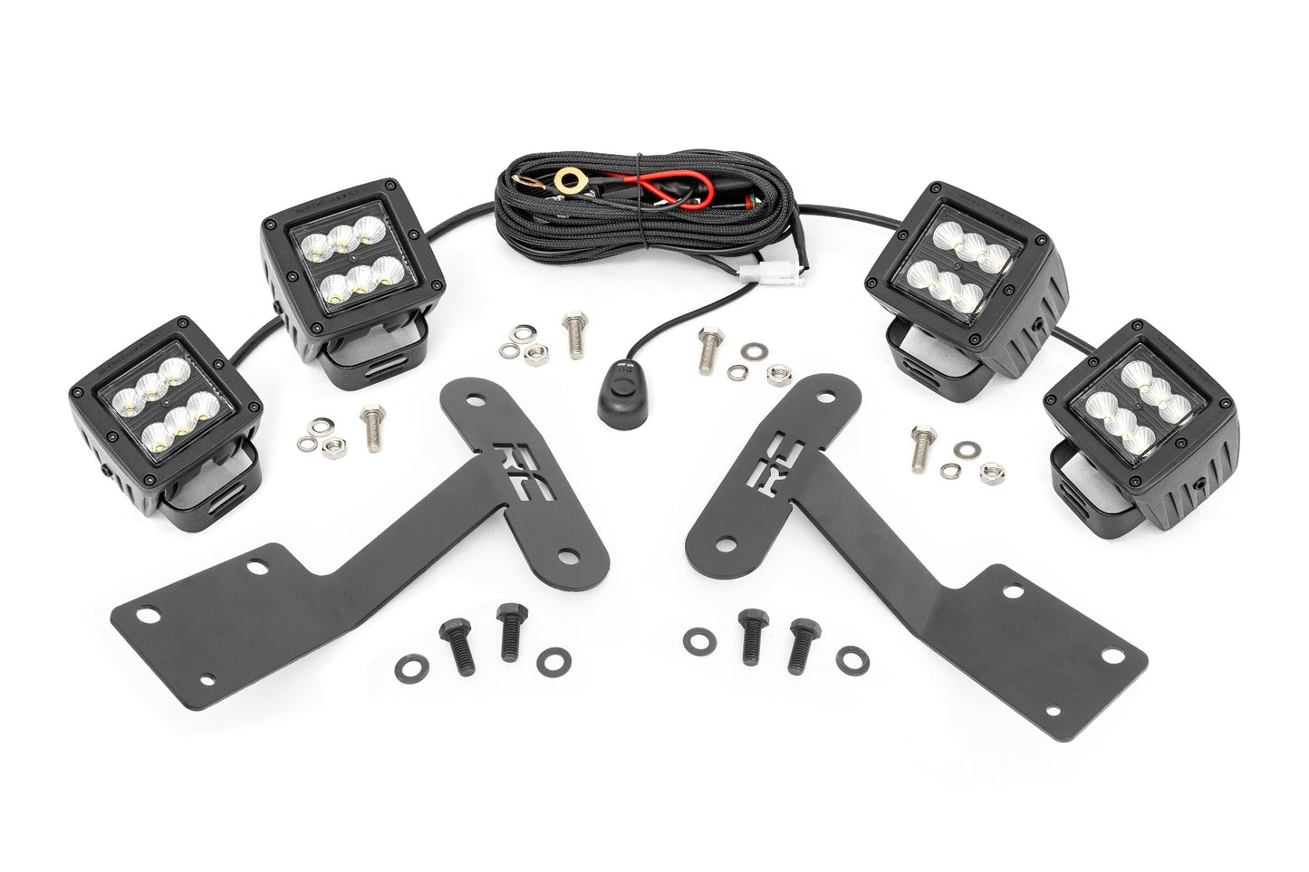 LED Light | Ditch Mount | Dual 2" Black Pairs | Flood | Toyota Tundra | 2014-2021 | Rough Country | 70836