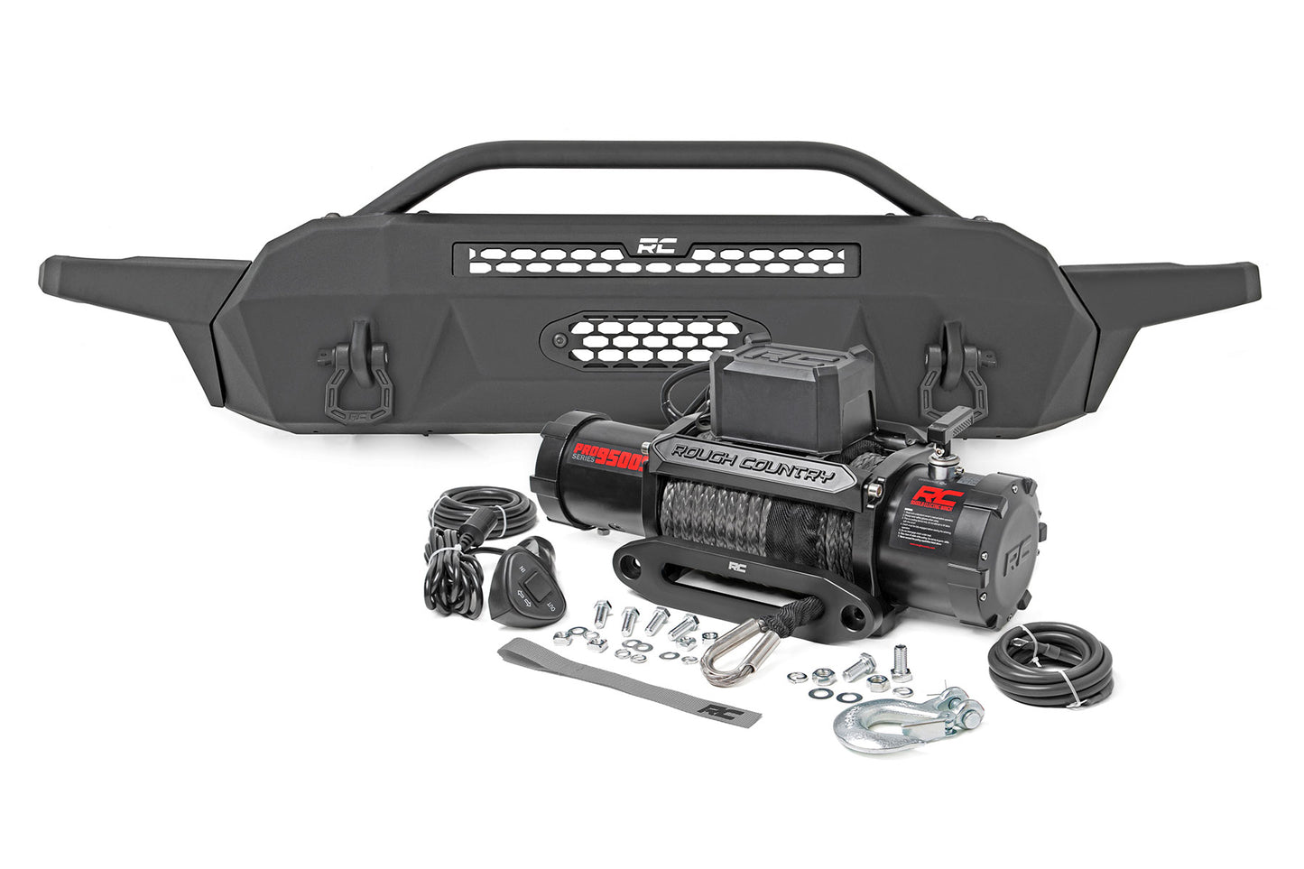 Front Bumper | High Clearance | 9500-Lb Pro Series Winch | Synthetic Rope Toyota Tacoma 4WD | 2016-2022 | Rough Country | 10716