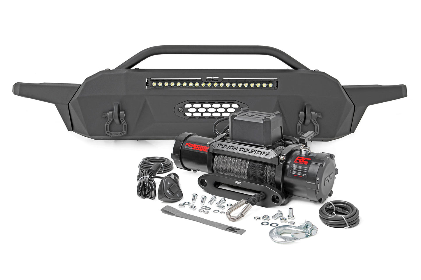 Front Bumper | High Clearance | 20" DRL + PRO9500S Winch | Toyota Tacoma 4WD | 2016-2022 | Rough Country | 10728