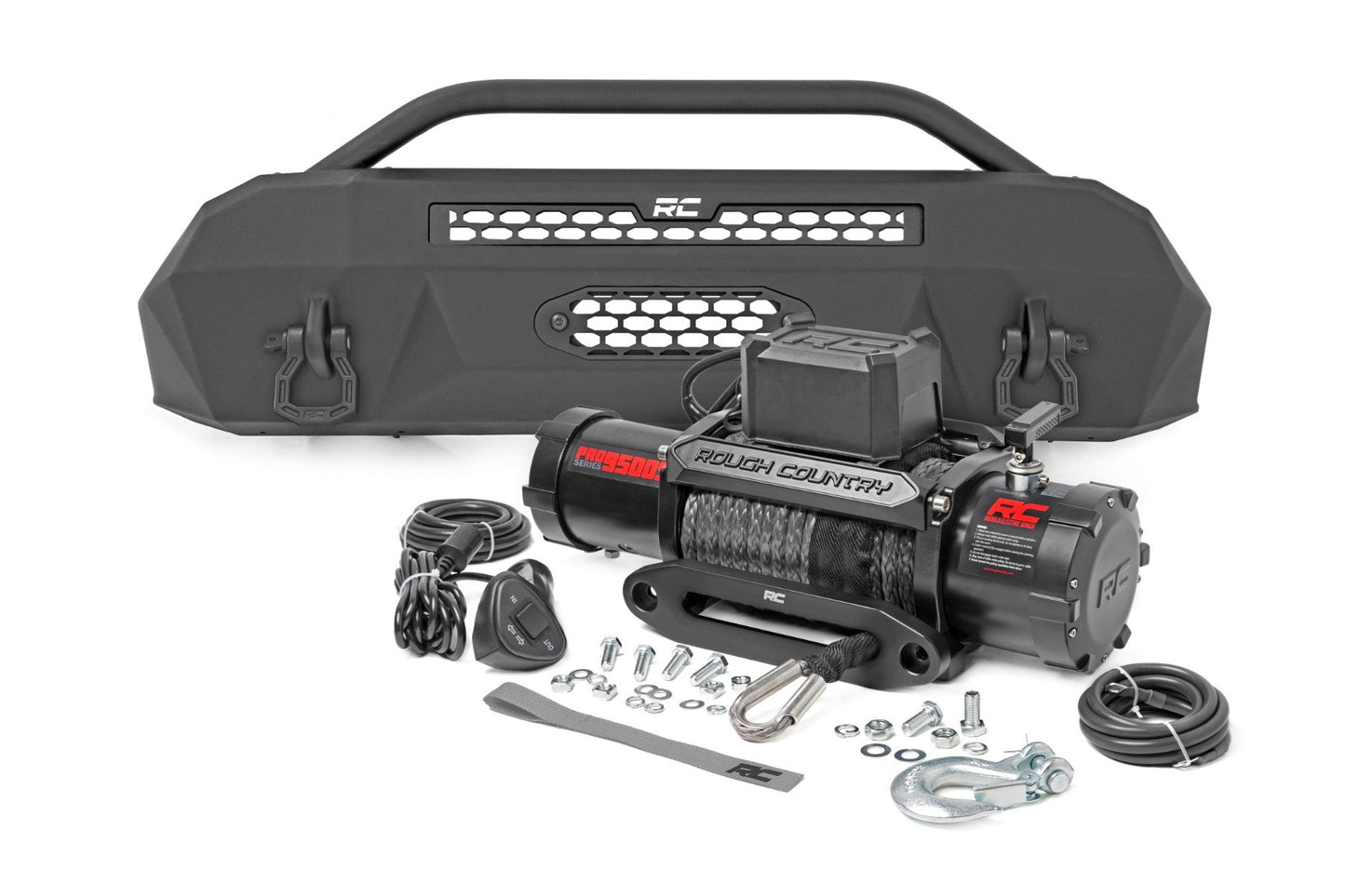 Front Bumper | Hybrid | 9500-Lb Pro Series Winch | Synthetic Rope | Toyota Tacoma | 2016-2022 | Rough Country | 10714
