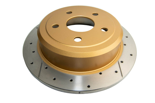 2007-2010 Jeep Wrangler & More | DBA Street Series Gold Cross-Drilled/Slotted Brake Rotor [Rear] | DBA2537X