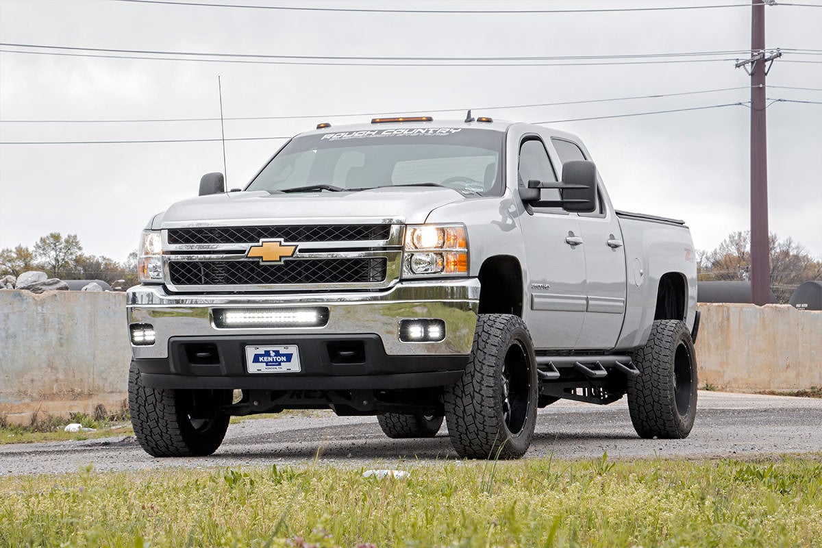 LED Light | Fog Mount | Dual 2" Black Pair | Chevy Silverado 2500 HD/3500 HD | 2011-2014 | Rough Country | 70628