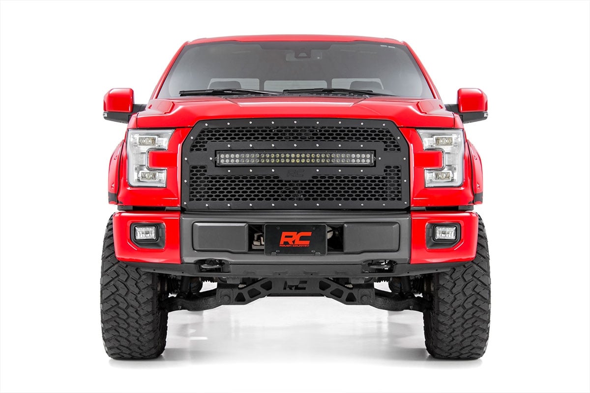 Mesh Grille | 30" Dual Row LED | Black Ser | Ford F-150 | 2015-2017 | Rough Country | 70193DRL