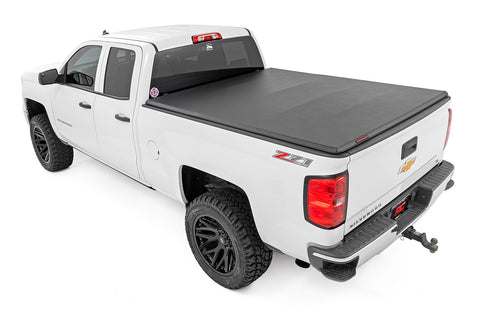 Bed Cover | Tri Fold | Soft | 6'7" Bed | Chevrolet Silverado/GMC Sierra 1500 | 2014-2018 | Rough Country | 41214650A