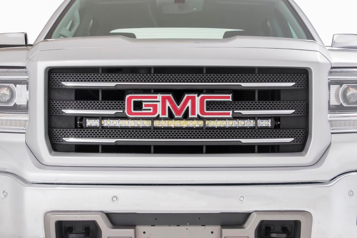 LED Light | Behind Grille Mount | 30" Chrome Single Row | Chevrolet Silverado/GMC Sierra 1500 | 2014-2018 | Rough Country | 70625