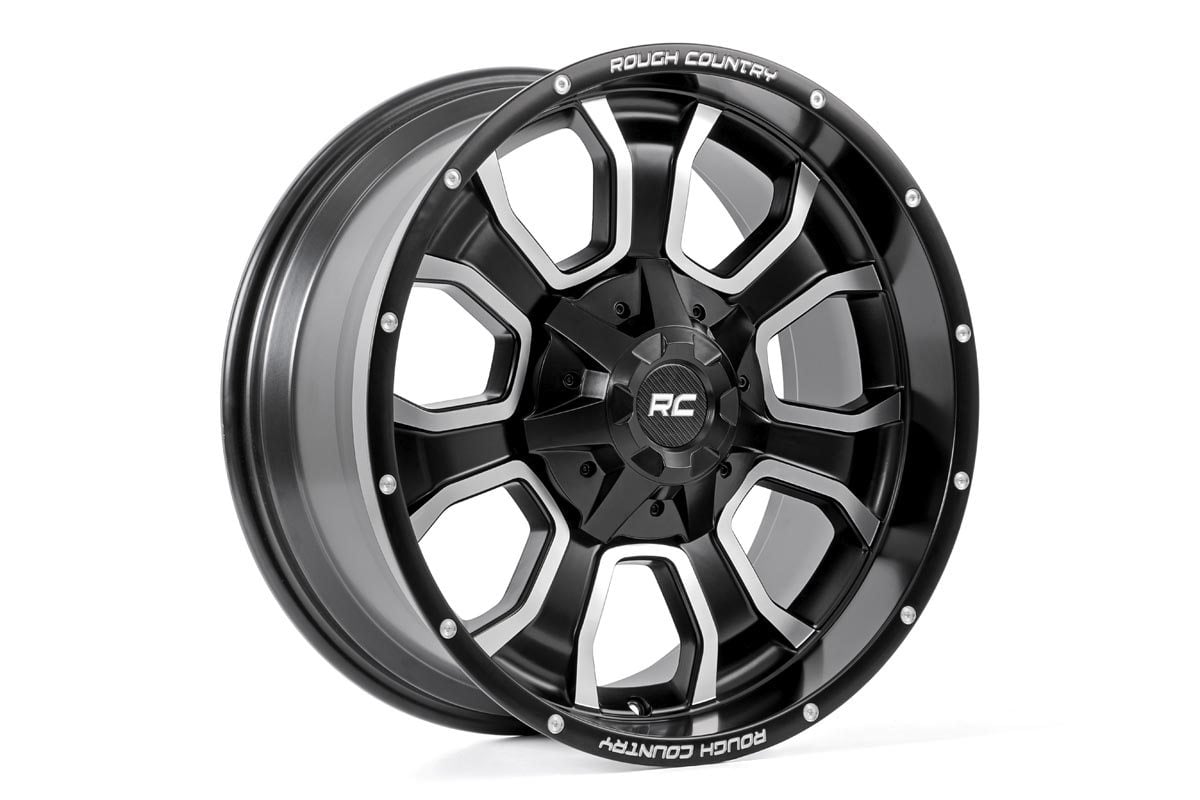 Rough Country 93 Series Wheel | One-Piece | Machined Black | 20x10 | 6x5.5/6x135 | -18mm | 2002-2006 |  93201012