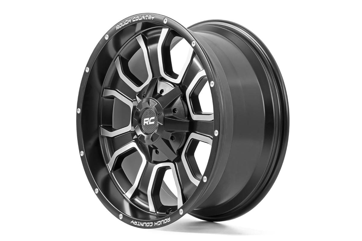 Rough Country 93 Series Wheel | One-Piece | Machined Black | 20x10 | 6x5.5/6x135 | -18mm | 2002-2006 |  93201012