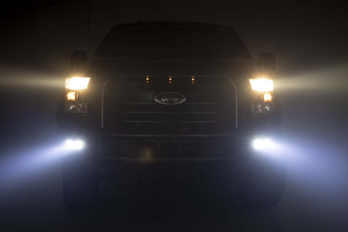 LED Light | Fog Mount | Dual 2" Black Pairs | SAE | Ford F-150 | 2015-2017 | Rough Country | 70831