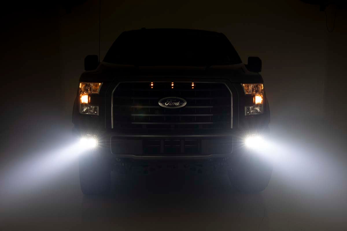 LED Light | Fog Mount | Dual 2" Black Pairs | Spot/Flood | Ford F-150 | 2015-2017 | Rough Country | 70865