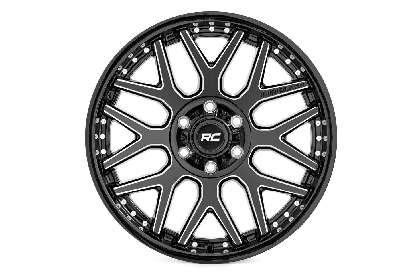 Rough Country 95 Series Wheel | One-Piece | Gloss Black Machined | 20x10 | 8x180 | -19mm | 2011-2019 |  95201006M