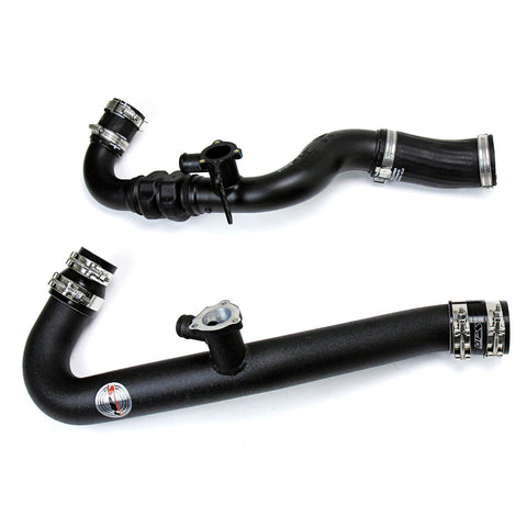 HPS Black Intercooler Charge Pipe Kit (Hot and Cold Side) with black high temp reinforced silicone hoses is a direct replacement for Mustang Ecoboost 2.3L Turbo intercooler pipings and hoses. Bolt-on easy installation, no modification. The intercooler piping kit increase horsepower +17.1 Whp , torque +16.9 Ft/lbs and improve throttle response without re-tuning the ECU. NOT CARB Compliant.