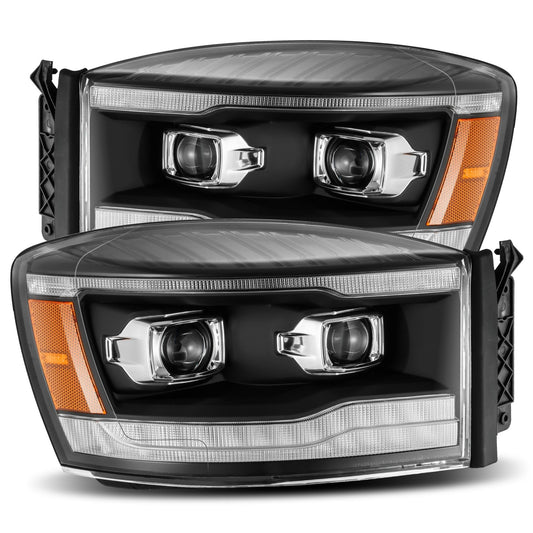 2006- 2009 Dodge Ram Projector Headlights Plank Style Design Black w/ Sequential Signal, Top/Bottom DRL. Alpha Rex 880532