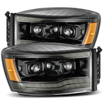 2006- 2009 Dodge Ram Projector Headlights Plank Style Design Alpha Black w/ Sequential Signal, Top/Bottom DRL. Alpha Rex 880530