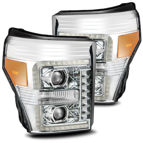 2011- 2016 Ford F-250 Projector Headlights Plank Style Design Chrome w/ Sequential Signal Light. Alpha Rex 880141