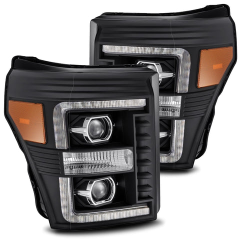 2011- 2016 Ford F-250 Projector Headlights Plank Style Design Black w/ Sequential Signal Light. Alpha Rex 880142