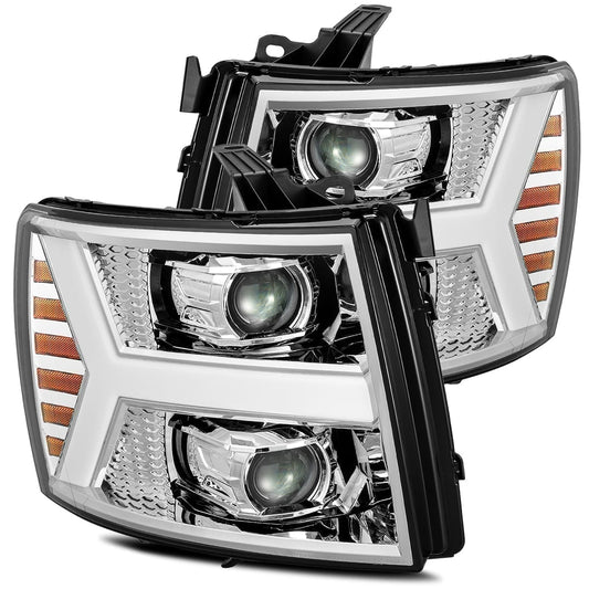 2007- 2013 Chevrolet Silverado Projector Headlights Plank Style Design Chrome w/ Activation Sequential Signal. Alpha Rex 880204