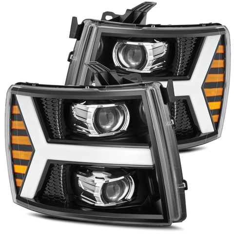 2015- 2019 Chevrolet Silverado Projector Headlights Plank Style Design Black w/ Activation Light / Sequential Signal and DRL. Alpha Rex 880224