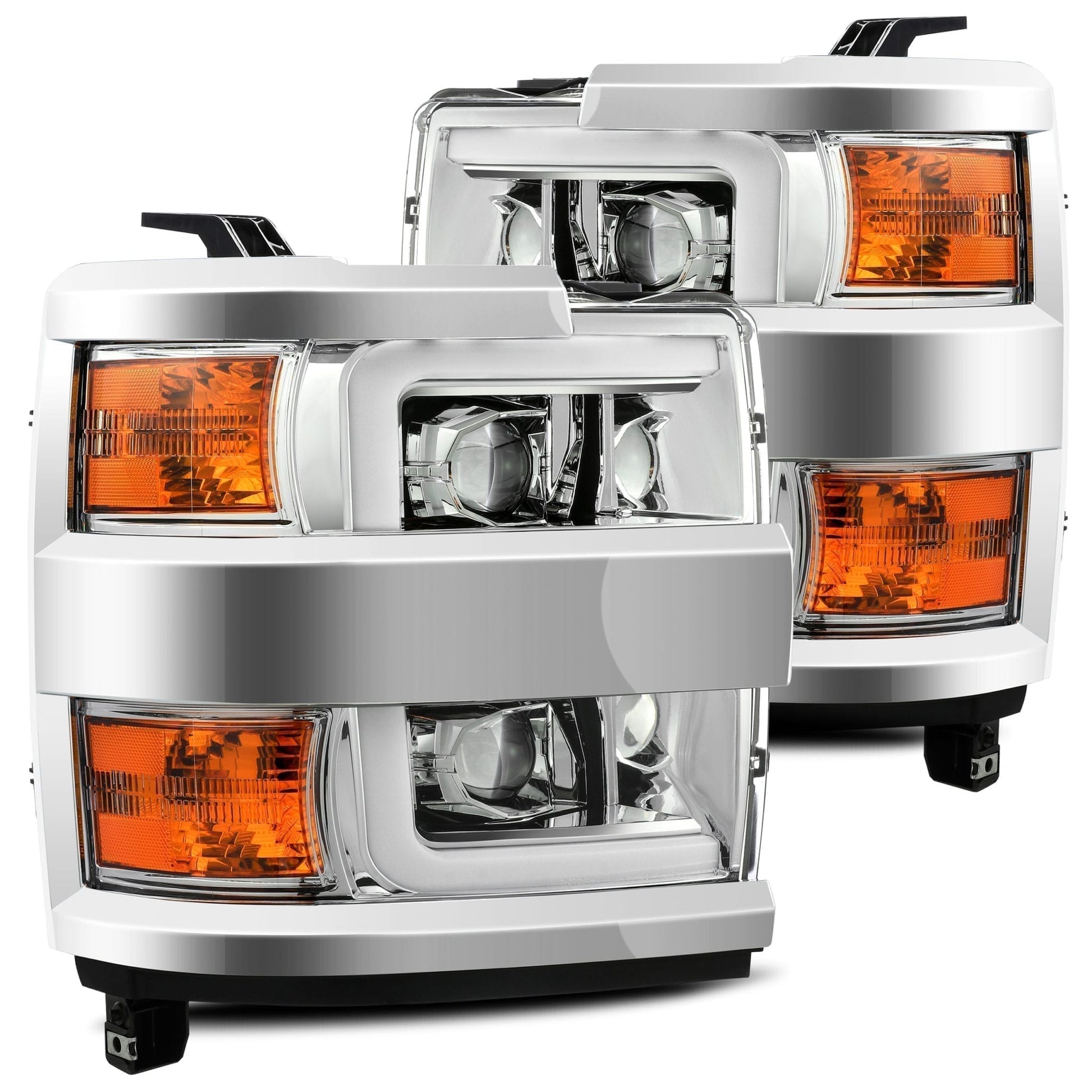 2015- 2019 Chevrolet Silverado Projector Headlights Plank Style Design Chrome w/ Activation Light / Sequential Signal and DRL. Alpha Rex 880225