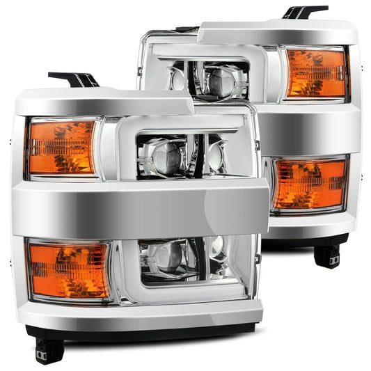 2015- 2019 Chevrolet Silverado Projector Headlights Plank Style Design Chrome w/ Activation Light / Sequential Signal and DRL. Alpha Rex 880225