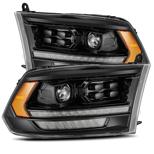 2009- 2018 Dodge Ram Projector Headlights Plank Style Design Alpha Black w/ Sequential Signal, Top/Bottom DRL. Alpha Rex 880524