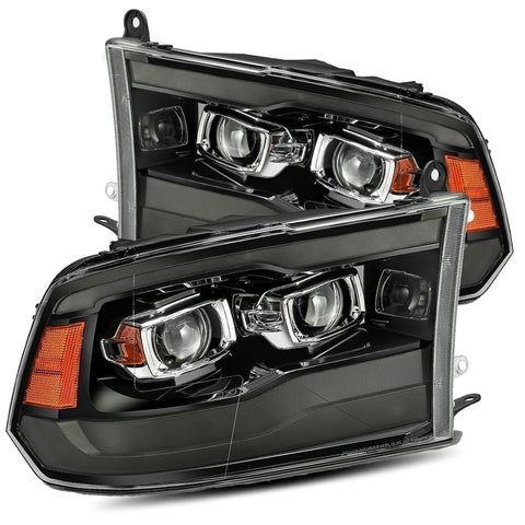 2009- 2018 Dodge Ram Projector Headlights Plank Style Design Black w/ Sequential Signal, Top/Bottom DRL w/ Smoked Lens. Alpha Rex 880593