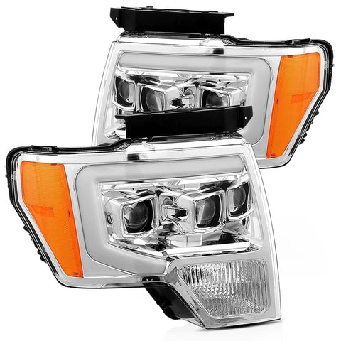 2009- 2014 Ford F150 Projector Headlights Plank Style Design Chrome w/ Activation Sequential Signal. Alpha Rex 880200