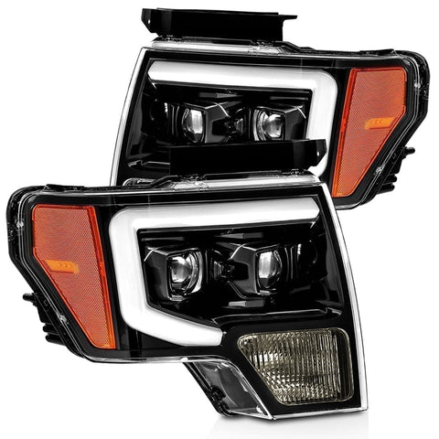 2009- 2014 Ford F150 Projector Headlights Plank Style Design Gloss Black w/ Activation Sequential Signal. Alpha Rex 880116