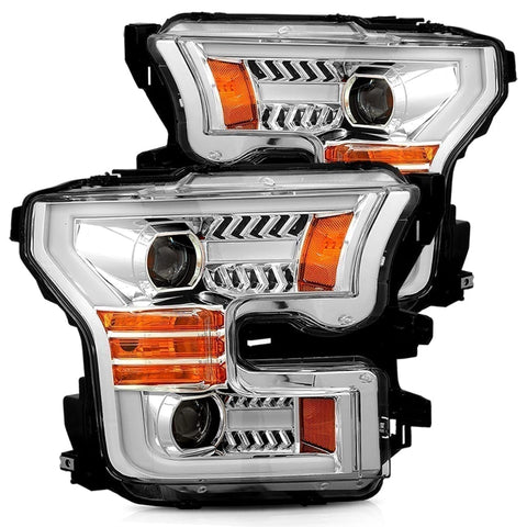 2017- 2020 Ford F150 Projector Headlights Plank Style Design Chrome w/ Activation Sequential Signal. Alpha Rex 880157