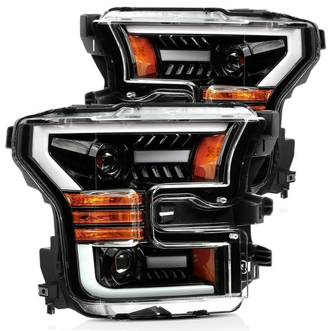 2017- 2020 Ford F150 Projector Headlights Plank Style Design Gloss Black w/ Activation Sequential Signal. Alpha Rex 880158
