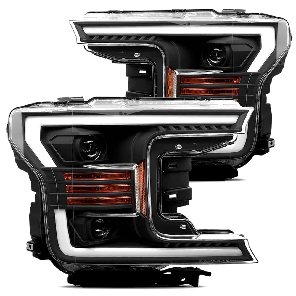 2018- 2019 Ford F150 Projector Headlights Plank Style Design Matte Black w/ Activation Sequential Signal. Alpha Rex 880186